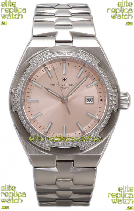 Vacheron Constantin Overseas Steel Casing Pink Dial 35MM Swiss Replica Watch 