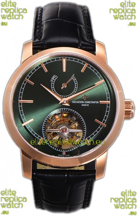 Vacheron Constantin Traditionelle 14-Day Tourbillon Green Dial Rose Gold 1:1 Mirror Replica Watch 