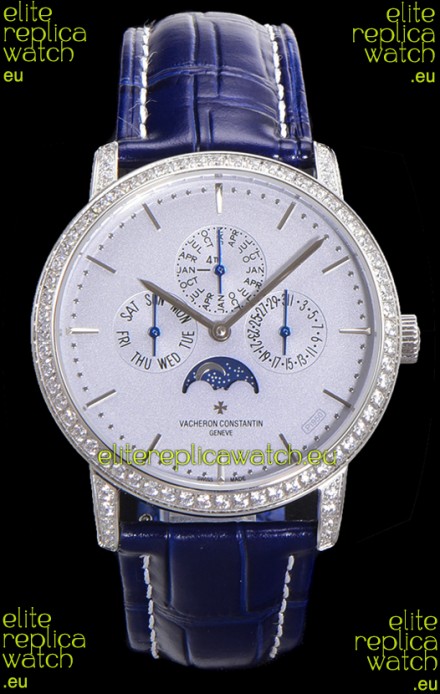 Vacheron Constantin Patrimony Perpetual Calendar Ultra-Thin White Gold Light Blue Dial Swiss Replica