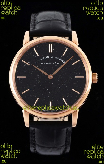 A.Lange & Sohne Saxonia Thin Swiss Replica Watch Rose Gold Case Black Dial