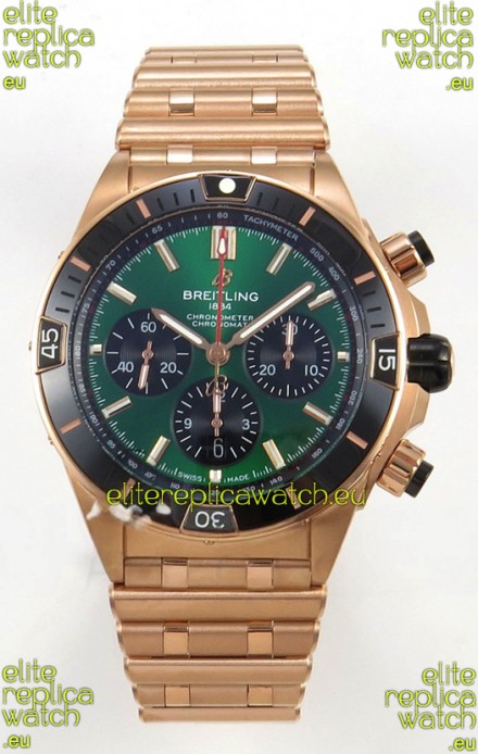 Breitling Chronomat Super Clone B01 42 Edition Swiss Rose Gold Casing Green Dial 