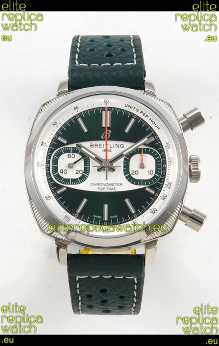 Breitling Top Time Super Clone Chronograph Black Leather Strap Watch 