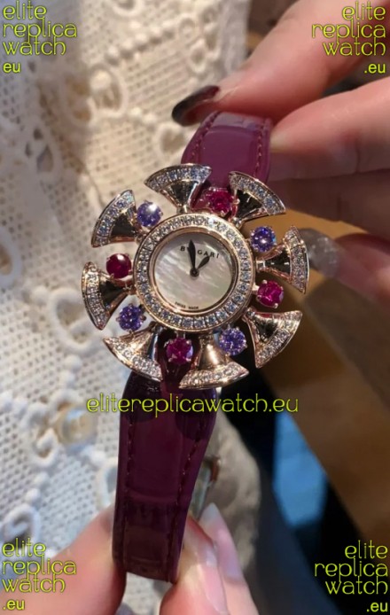 Bvlgari Divas's Dream Edition Watch in Rose Gold Casing - Diamonds Paved Bezel Swiss Replica