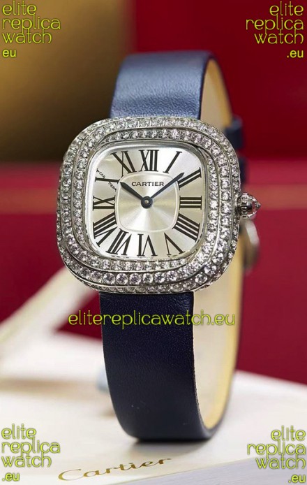 Coussin De Cartier Steel Watch Swiss Replica Watch Blue Strap 
