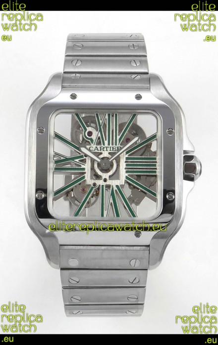 Santos De Cartier Super Clone Watch in Skeleton Dial Stainless Steel Case