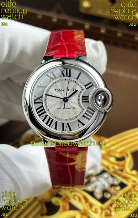 Ballon De Cartier Swiss Automatic 1:1 Mirror Quality 33MM in Burgundy Strap