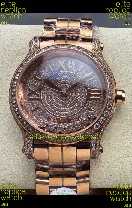 Chopard Happy Sport Super Clone Automatic Watch 36MM in Rose Gold Casing Mossanites Dial