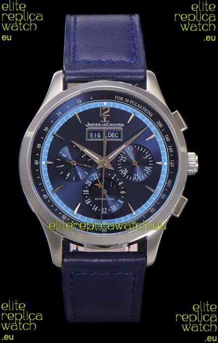 Jaeger LeCoultre Master Control Chronograph Calendar Steel Casing Blue Dial Watch 