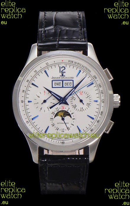 Jaeger LeCoultre Master Control Chronograph Calendar Steel Casing White Dial Watch 