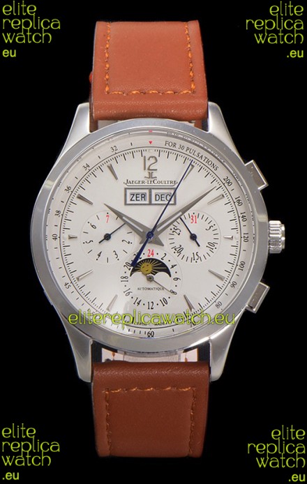 Jaeger LeCoultre Master Control Chronograph Calendar Steel Casing White Dial Watch 