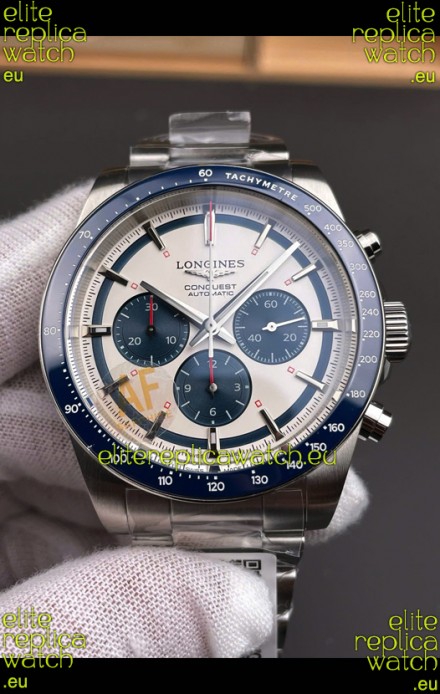 Longines Conquest Chronograph White Dial Automatic Watch in Steel Casing