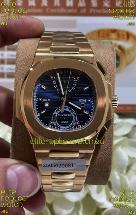 Patek Philippe Nautilus 5990R Rose Gold on 904L Steel Case in Blue Dial - 1:1 Mirror Replica