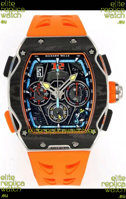 Richard Mille Super Clone RM65-01 Carbon Casing Replica Watch in Orange Strap 