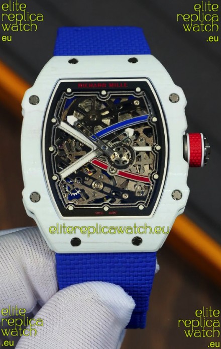 Richard Mille Super Clone RM67-02 Alexis Pinturault White Quartz TPT 37 Grams Watch Blue Strap