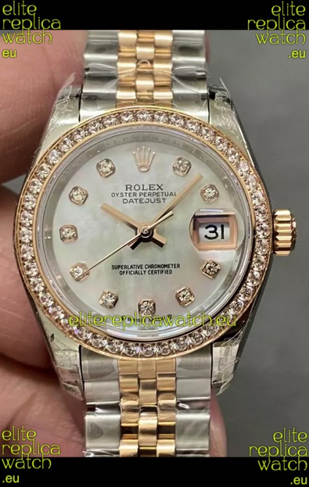 Rolex Datejust Super Clone Mother of Pearl Dial 2 Tone Rose Gold Watch 28MM