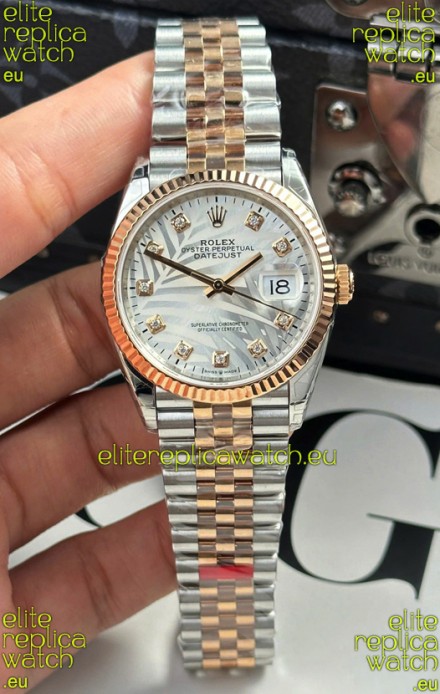 Rolex Datejust Cal.3235 Movement Super Clone Rose Gold 2 Tone 36MM - Silver Fluted Motif Dial