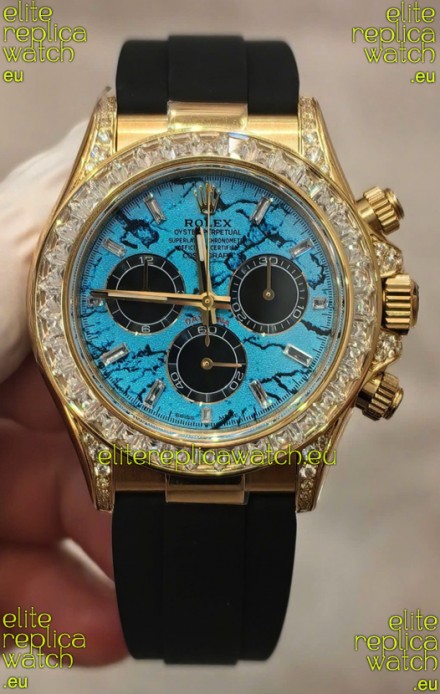 Rolex Daytona Super Clone 126518LN Yellow Gold Turquoise Dial Original Cal.4131 Movement