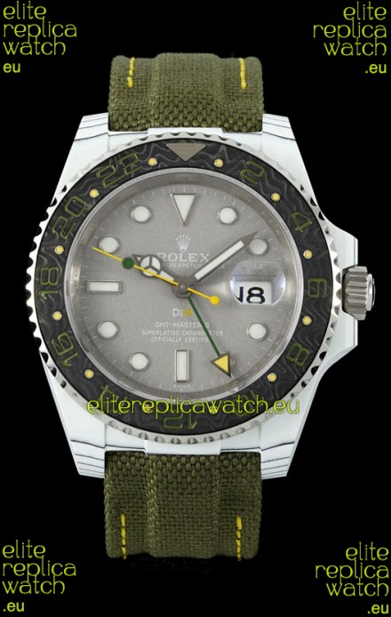 Rolex GMT Masters DiW White Carbon Casing Swiss Replica Watch Verdant Gray Dial 