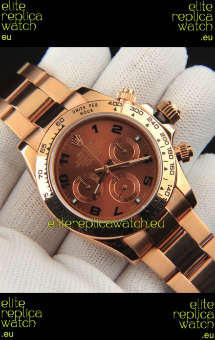 Rolex Daytona Japanese Movement Gold Casing Replica Watch in Brown Dial