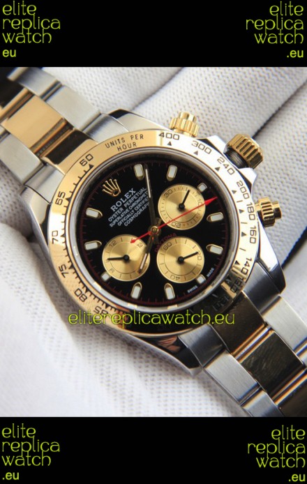 Rolex Daytona Japanese Movement Two Tone Gold Casing Watch in Black Dial 