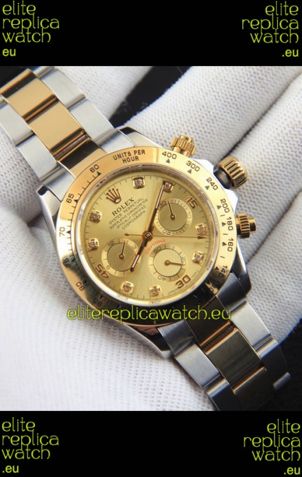 Rolex Daytona Japanese Movement Two Tone Gold Casing Watch in Gold Dial 
