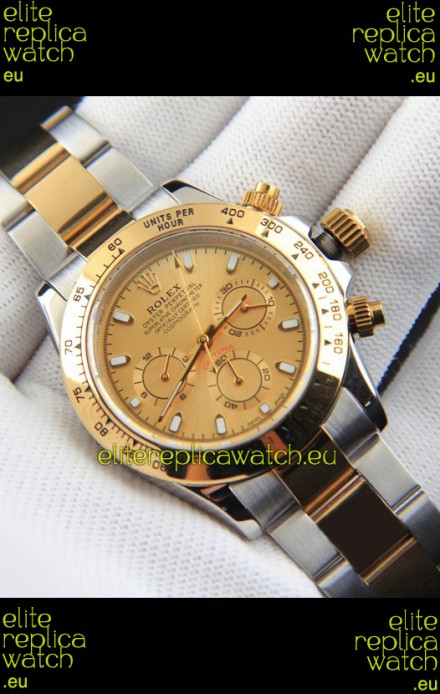Rolex Daytona Japanese Movement Two Tone Gold Casing Watch in Gold Dial 