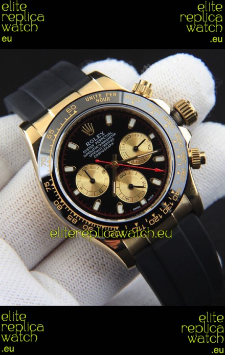 Rolex Daytona Japanese Movement Gold Casing Replica Watch in Black Dial 