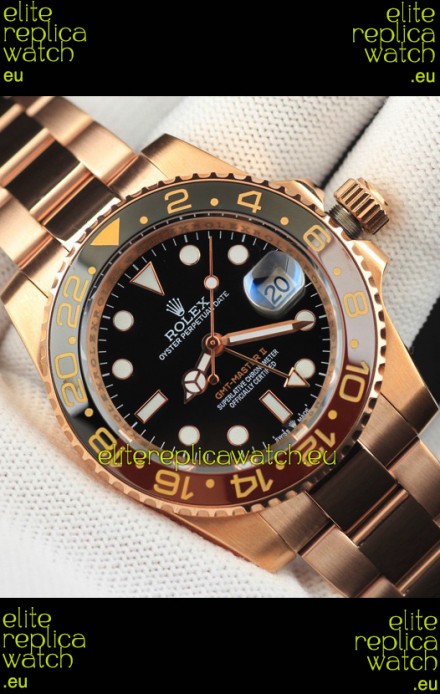 Rolex GMT Masters II Rose Gold Plating Japanese Replica Watch Black Dial