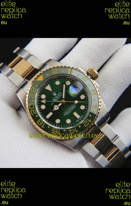 Rolex GMT Masters II 2 Tone Rose Gold Plating Japanese Replica Watch Green Dial