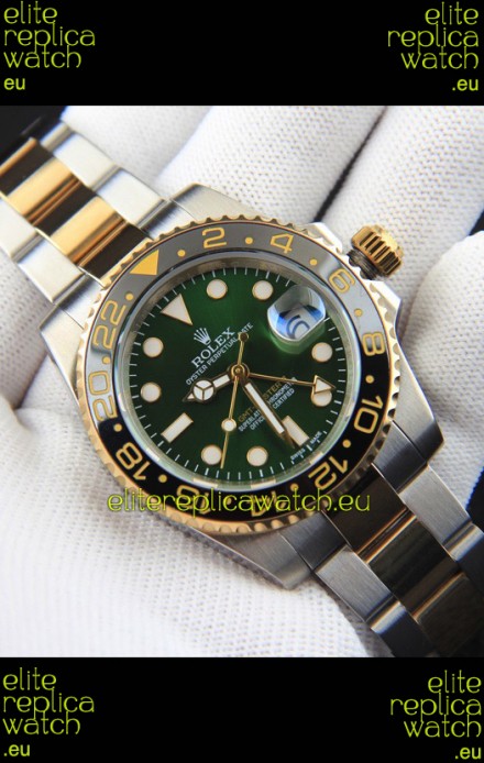 Rolex GMT Masters II 2 Tone Rose Gold Plating Japanese Replica Watch Green Dial