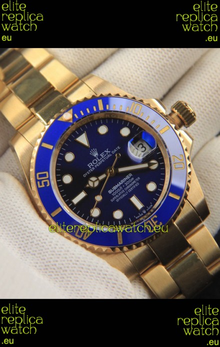 Rolex Submariner Japanese Replica Watch 904L Steel Yellow Gold - Ceramic Bezel in Blue