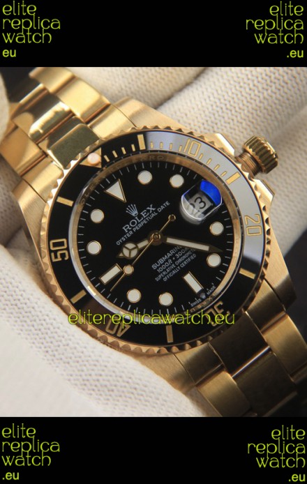 Rolex Submariner Japanese Replica Watch 904L Steel Yellow Gold - Ceramic Bezel in Black