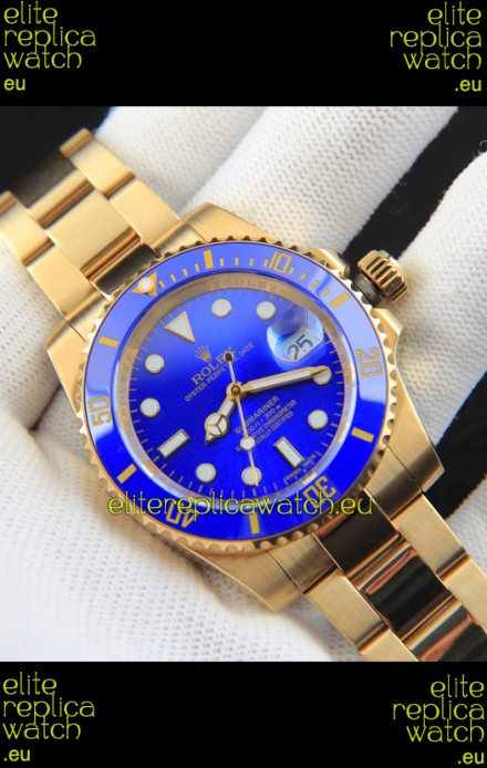 Rolex Submariner Japanese Replica Watch in Yellow Gold Casing Blue Dial 