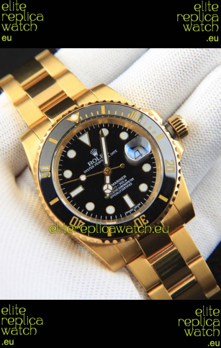 Rolex Submariner Japanese Replica Watch in Yellow Gold Casing Black Dial 