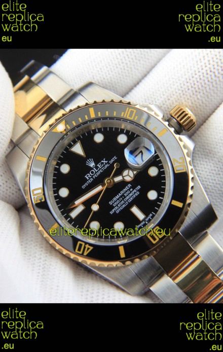 Rolex Submariner Japanese Replica Watch in 2 Tone Yellow Gold Casing Black Dial 