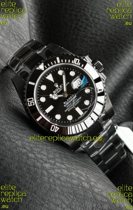 Rolex Submariner Blaken DLC Coated Swiss Replica Watch in Black Dial 