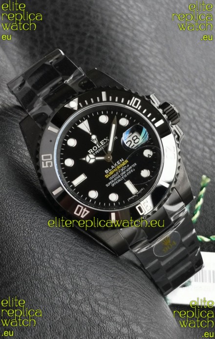 Rolex Submariner Blaken DLC Coated Swiss Replica Watch in Black Dial 