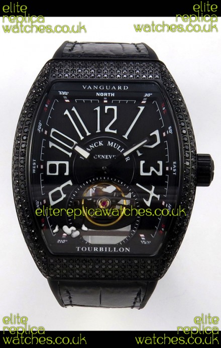 Franck Muller V45 Tourbillon Black DLC Diamonds Super Clone Watch 