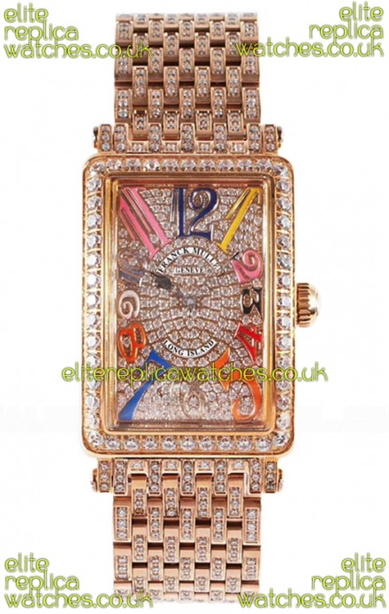 Franck Muller Long Island Color Dreams Rose Gold Diamonds Swiss Replica Watch 
