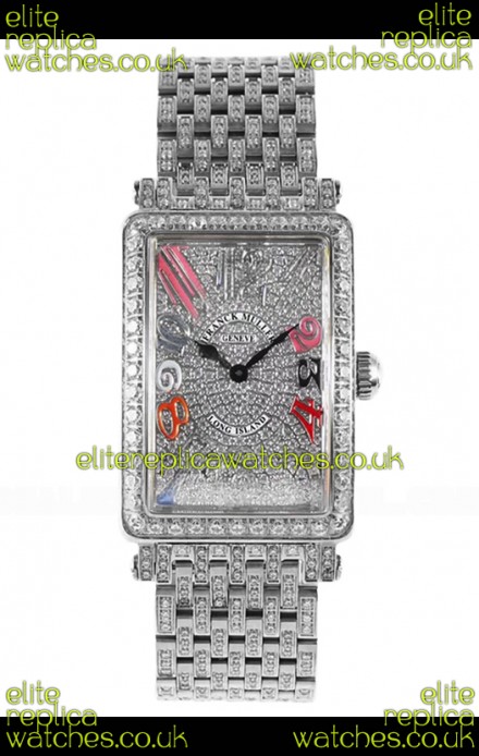 Franck Muller Long Island Color Dreams Stainless Steel Diamonds Swiss Replica Watch 