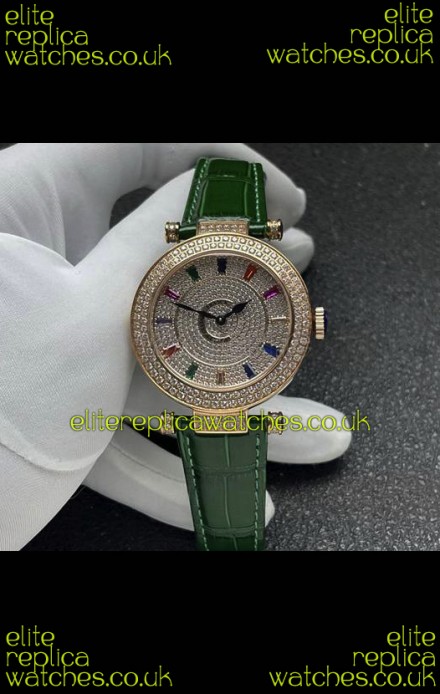 Franck Muller Double Mystery Swiss Quartz Watch in Gold Diamonds Casing
