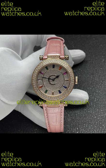 Franck Muller Double Mystery Swiss Quartz Watch in Gold Diamonds Casing