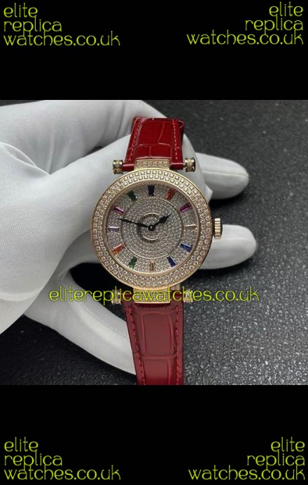Franck Muller Double Mystery Swiss Quartz Watch in Gold Diamonds Casing