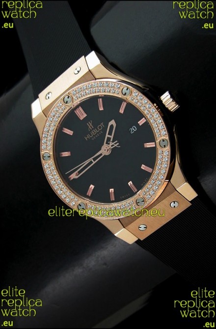 Hublot Fusion Bang Swiss Watch in Rose Gold Case Diamonds Bezel
