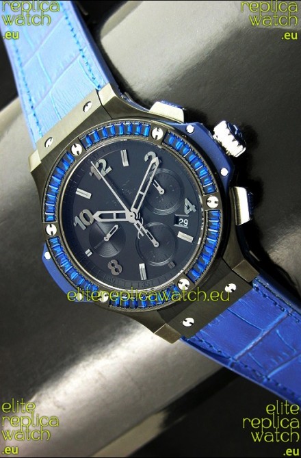 Hublot Big Bang All Black Edition in Purple Strap and Baguette Diamonds Bezel