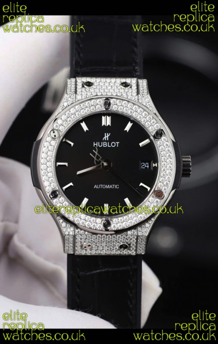 Hublot Classic Fusion Diamonds Steel Black Dial 38MM Super Clone Watch 