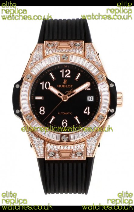 Hublot Big Bang One Click moissanite Rose Gold Super Clone Watch Black Dial