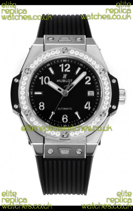 Hublot Big Bang One Click moissanite Bezel Super Clone Watch Black Dial