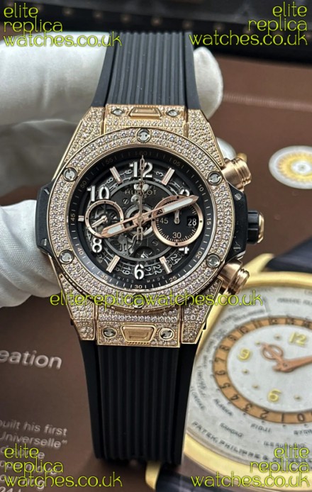 Hublot Big Bang Unico Rose Gold Diamonds Case Super Clone Watch 