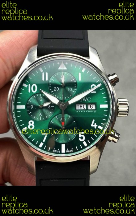 IWC PILOT'S Chronograph Green Dial Rubber Strap Super Clone Watch 